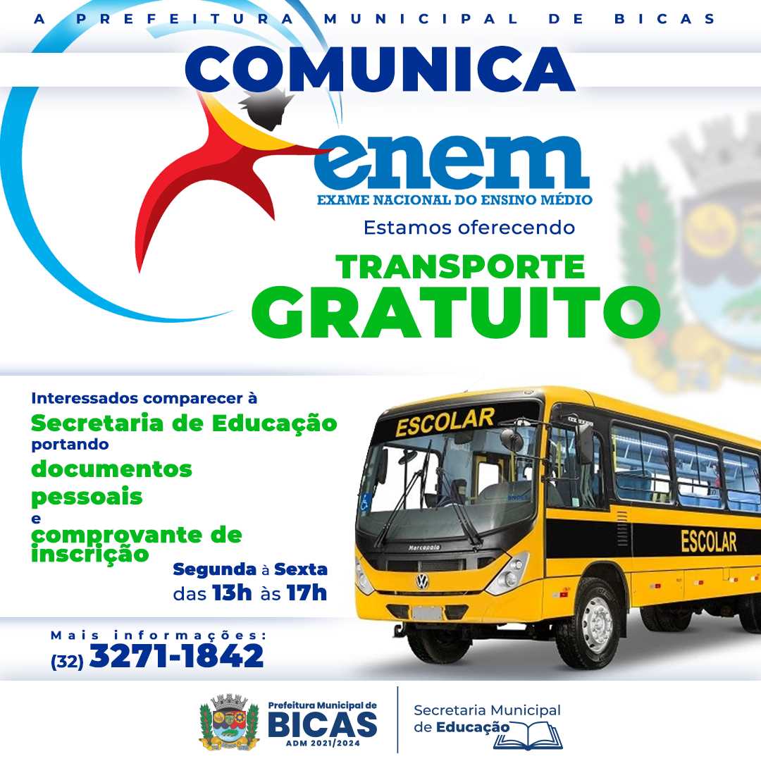 Prefeitura Municipal De Bicas Aten O Transporte Para O Enem Gratuito